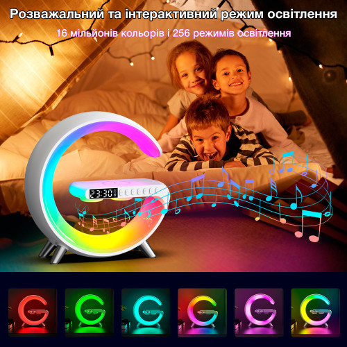 Настільна смарт лампа-нічник з бездротовою зарядкою і Bluetooth колонкою EVIO Original Quality (Білий)