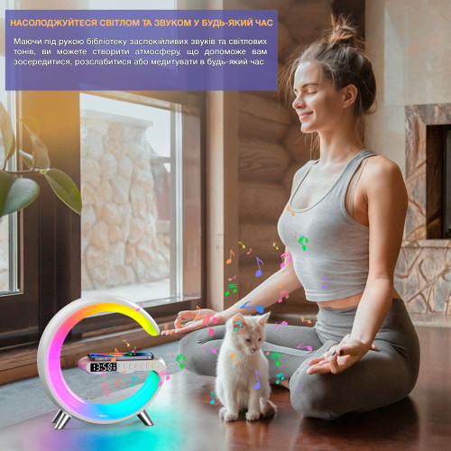 Настільна смарт лампа-нічник з бездротовою зарядкою і Bluetooth колонкою EVIO Original Quality (Білий)