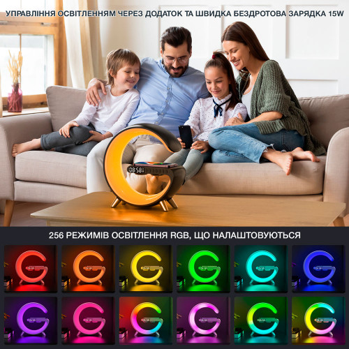 Настільна смарт лампа-нічник з бездротовою зарядкою і Bluetooth колонкою EVIO Original Quality (Чорний)