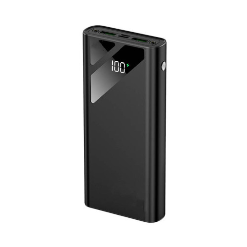 УМБ Power bank SKF D21 на 20000 мАг, PD, QC 3.0, 22,5W ліхтариком, металевий корпус (Чорний) 