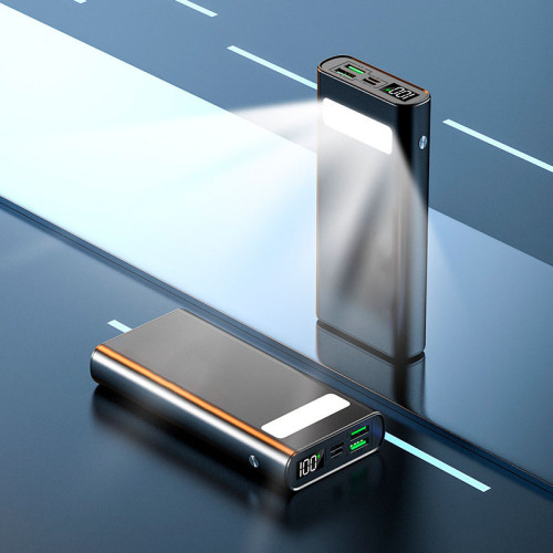 УМБ Power bank SKF D23 на 20000 мАг, PD, QC 3.0, 22,5W ліхтариком, металевий корпус (Чорний)