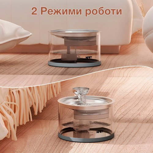 Поїлка-фонтан для котів і собак NPET N280 зі сталі і скла (Прозорий)