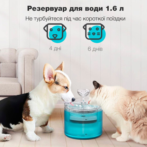 Поїлка-фонтан для котів і собак NPET WF100 1.6L з фільтром Синій