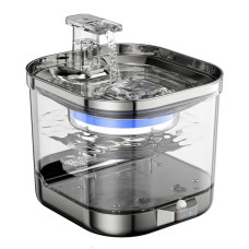 Поїлка-фонтан для котів і собак NPET WF190 2л з акумулятором, датчиком руху, нержавіюча сталь, прозорий 