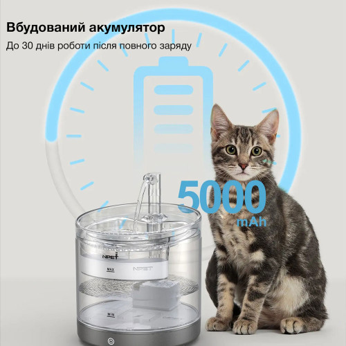 Автоматична поїлка-фонтан NPET WF220-TM з датчиком руху та акумулятором, 1.5 л