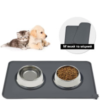 Силіконовий килимок під миски для котів і собак PetCare 48х30 (Темно-сірий)