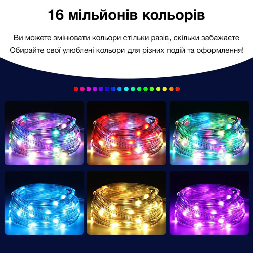 Розумна Smart гірлянда, управління з пульта і смартфона iDeal LED String 10м USB