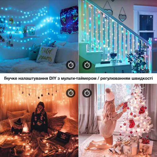 Розумна Smart гірлянда, управління з пульта і смартфона iDeal LED String 10м USB