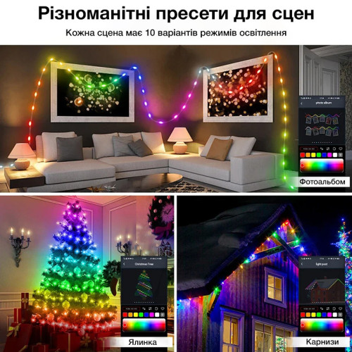 Розумна Smart гірлянда, управління з пульта і смартфона iDeal LED String 10м USB