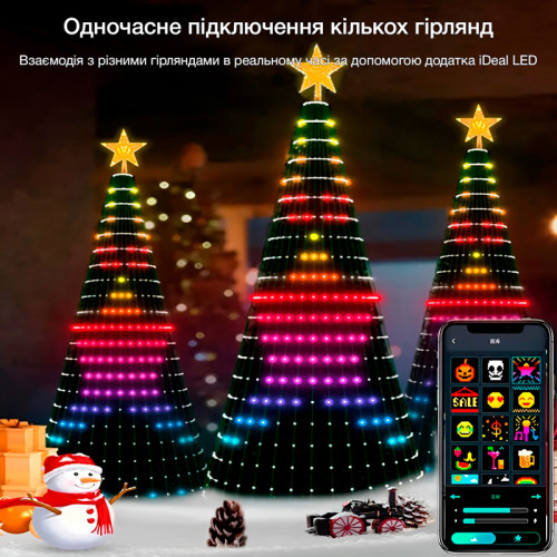 Розумна Smart гірлянда на ялинку з зіркою, управління з пульта і смартфона iDeal LED 2.1 м 