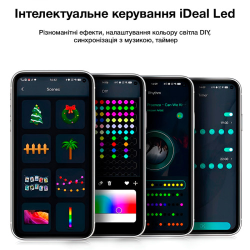 Розумна Smart гірлянда на ялинку з зіркою, управління з пульта і смартфона iDeal LED 2.1 м 